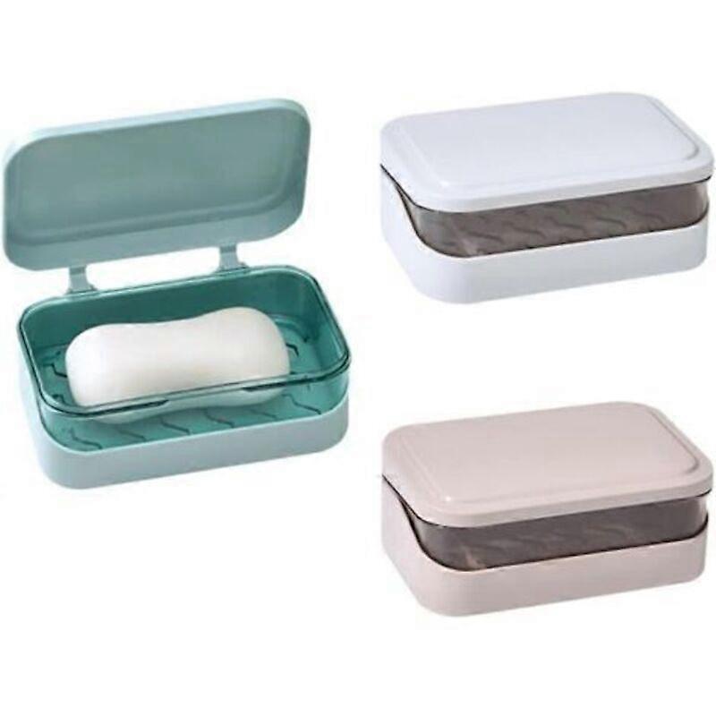 3 Pieces 2-Layer Rectangular Soap Dish, 2-Layer Portable Soap Box, Removable Drain Soap Holder, Drain Cover