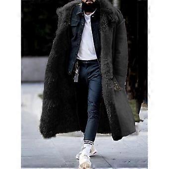 Men Faux Shearling Long Coat Turndown Collar Open‑Front Oversized Warm Fuzzy Fleece Long‑Sleeve Winter Outerwear Jacket