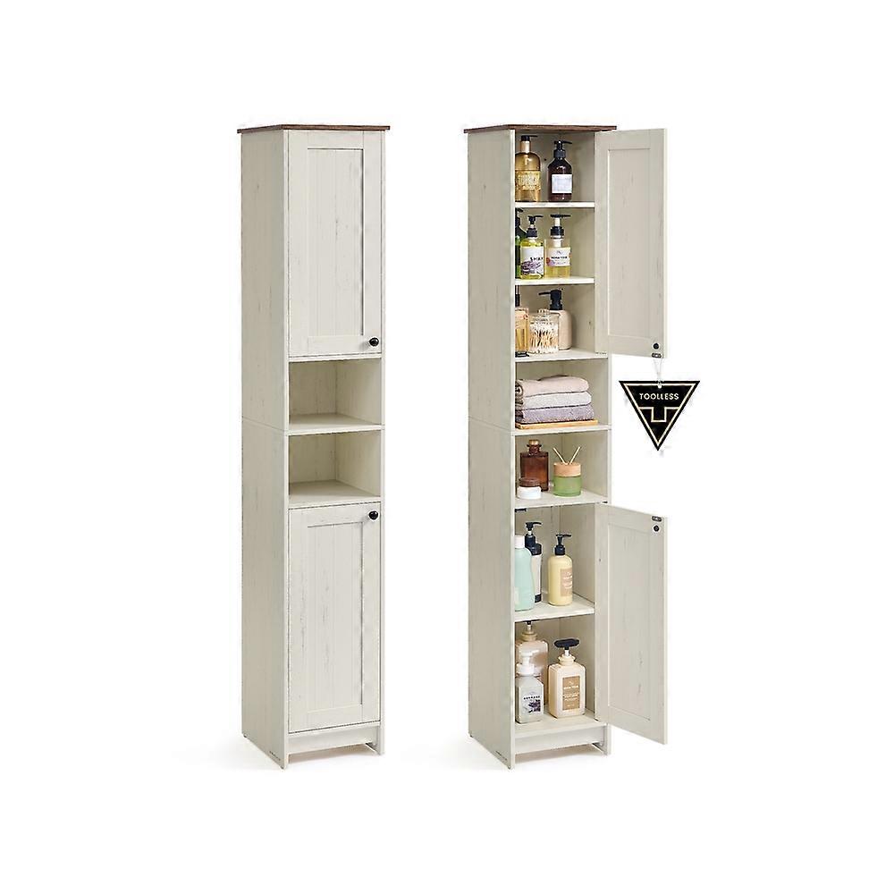 Slim freestanding storage cabinet with adjustable shelves