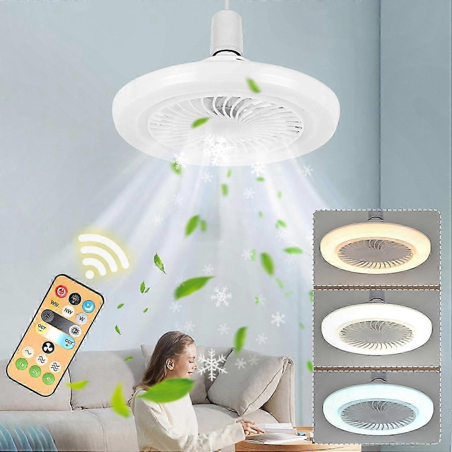 Lighted Ceiling Fan with Remote - 3 Color Modes, Adjustable Brightness, E27 Socket, Perfect for Bedrooms