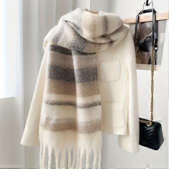 Striped Thickened Winter Scarf for Couples, Warm Knit Long Shawl for Autumn Outdoor, Unisex Versatile Elegant Design
