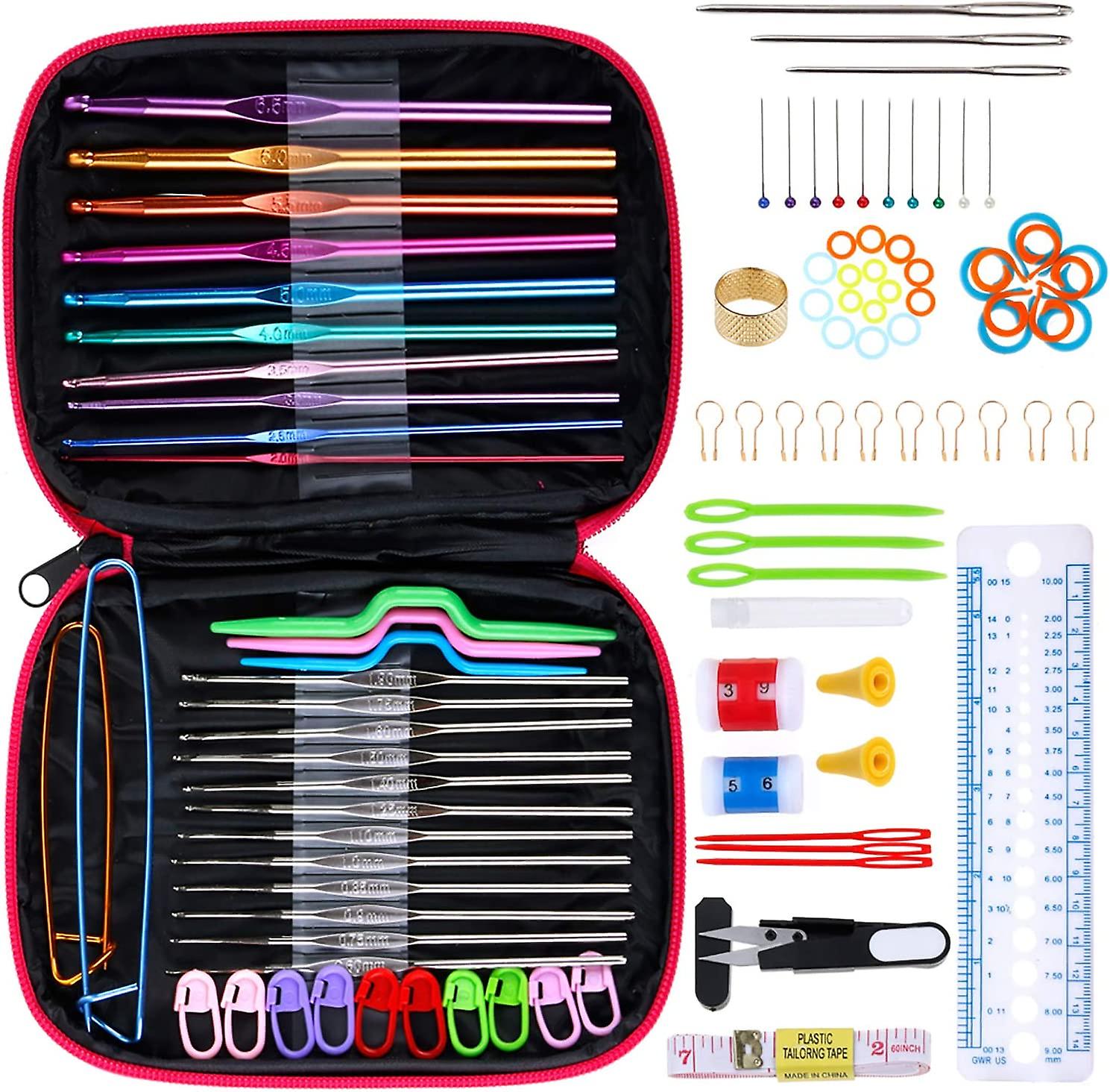 100 Pcs Accessories Knitting Kits 22pcs Aluminum Knitting Hooks Assortment Of Hooks Tools Kit Pink