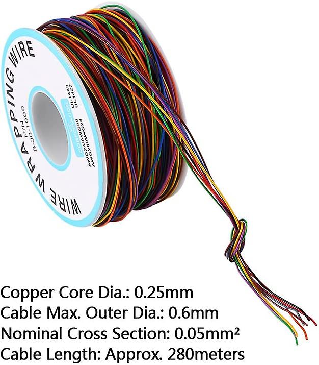 1 Roll 8-Core Colored Insulation Wraparound Copper Electrical Cable P/N B-30-1000 280M For Electronic Testing