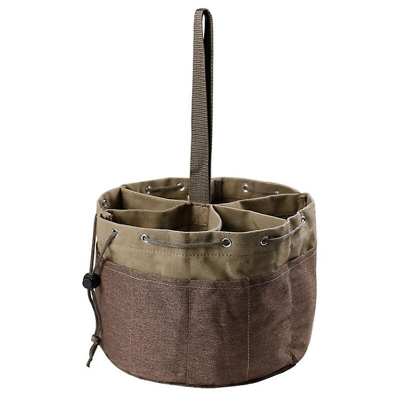 Multifunction Tool Storage Bag, Bucket Tool Bag with Multiple Pockets and Side Drawstring, Nylon Handle (Khaki) 18X24X24cm,