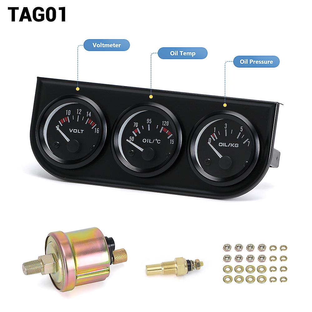 52mm Triple Kit Oil Temp Gauge + Water Temp Gauge + Oil Pressure Gauge Or Volt Meter With Sensor 3in1 Car Meter Ht-tag01/02/03