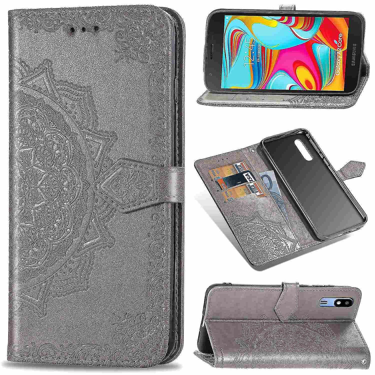 Compatible With Samsung Galaxy A2 Core Case Leather Wallet Cover Emboss Mandala Magnetic Flip Protec