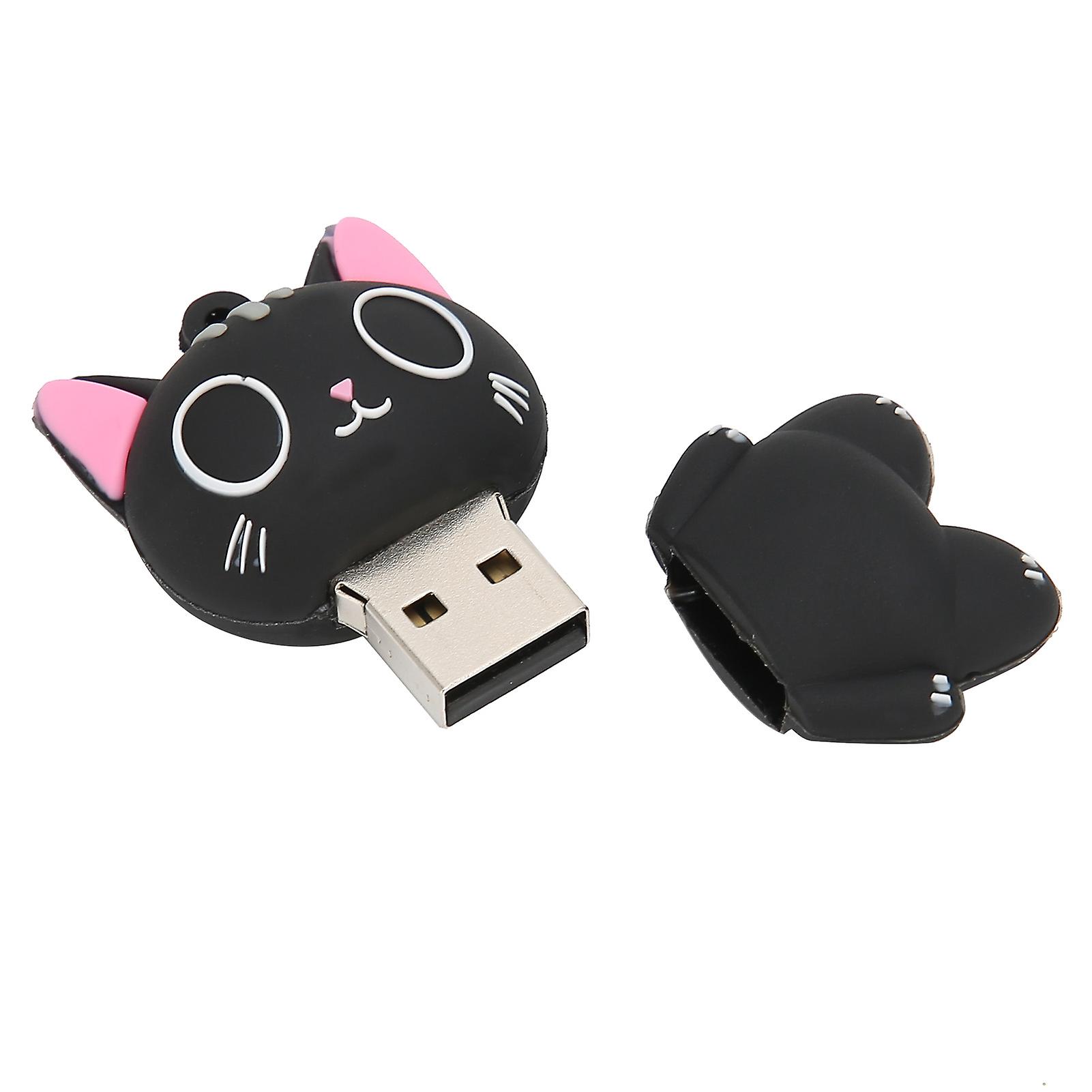 Cartoon Cat Pattern 16GB USB Flash Drive Black Data Storage
