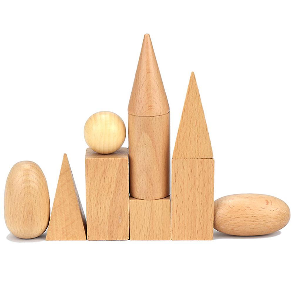 10Pcs/Set Wooden 3D Geometric Solids Learning Aids Kids Math Educational Toy