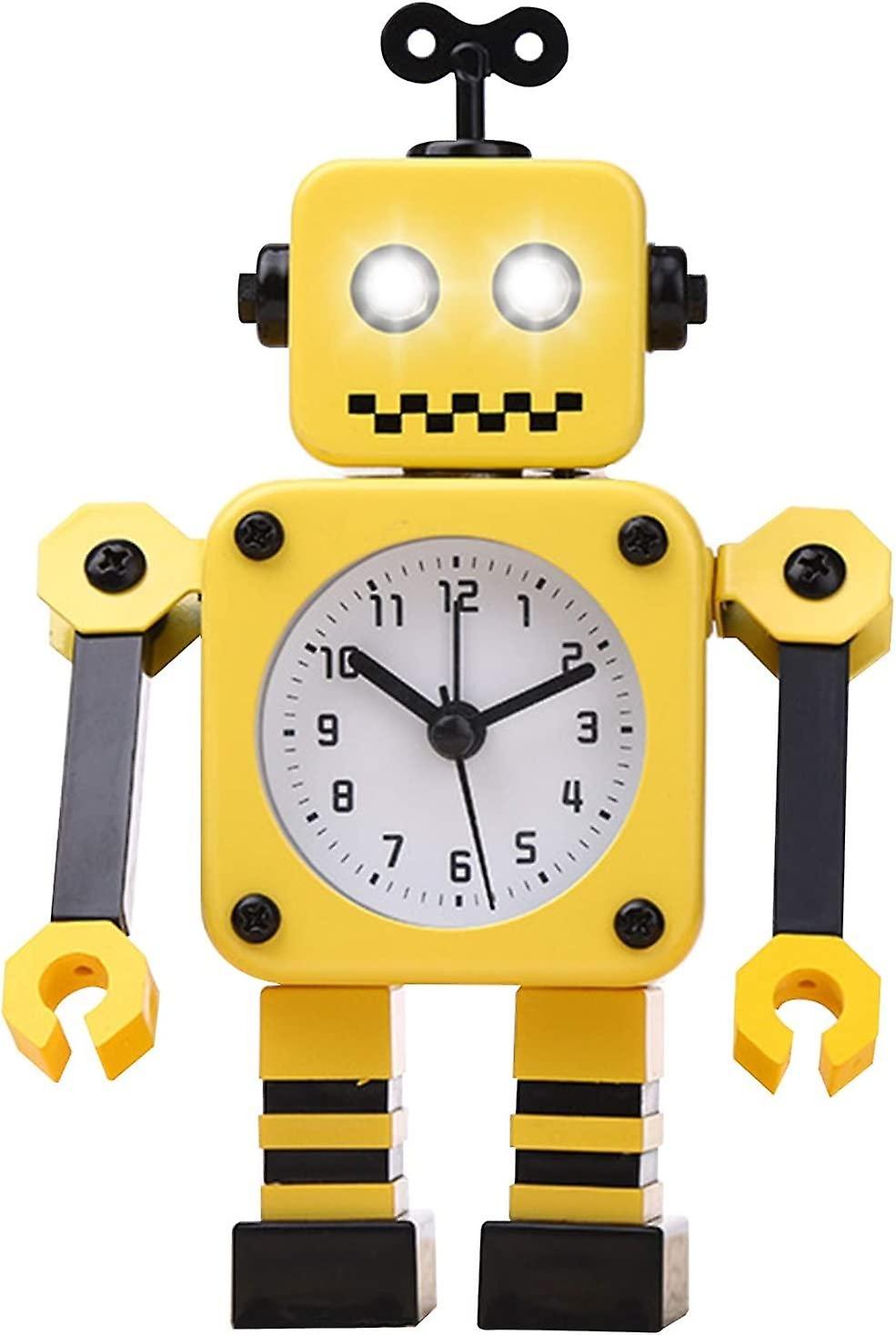 Robot Alarm Clock, Cartoon Alarm Clock Kids Silent Alarm Clock with Blinking Light Up Eyes and Swive