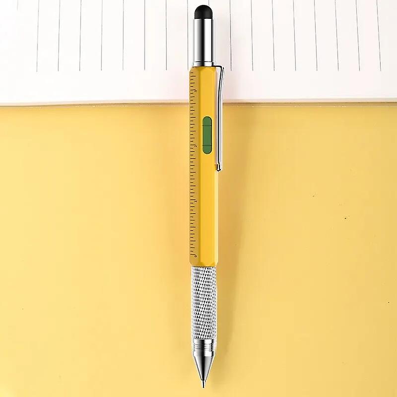 6 In 1 Multifunctional Tool Pen Scale Level Gauge Screwdriver Capacitor Head Handwriting Rotary Metal Tool Smooth Ballpoint Pen