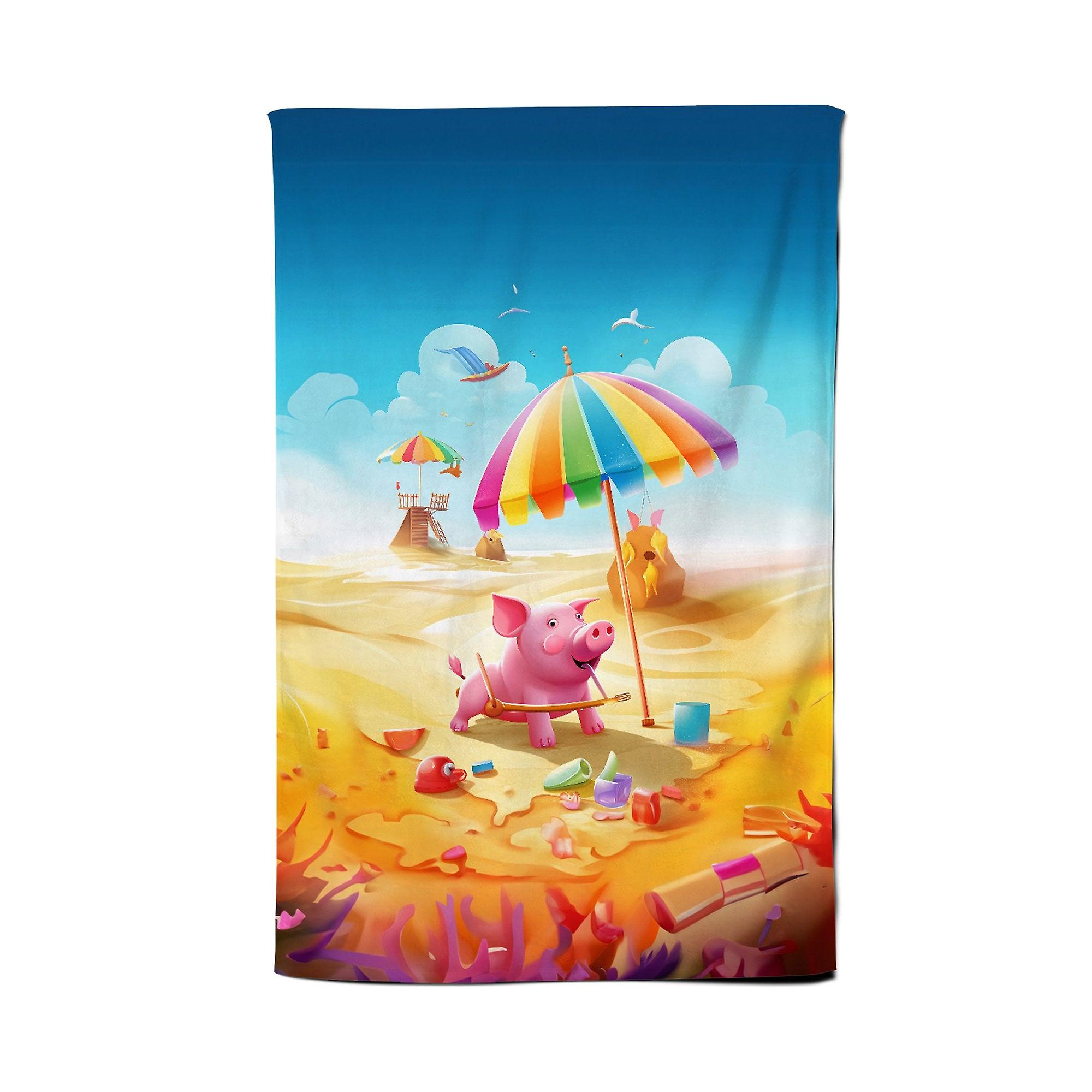Pig On A Beach Holiday Tea Towel