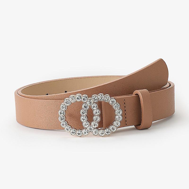 女性用ベルトダブルサークルラウンドバックル象眼細工ラインストーン甘い装飾ドレス女性用ベルトファッションジーンズベルト