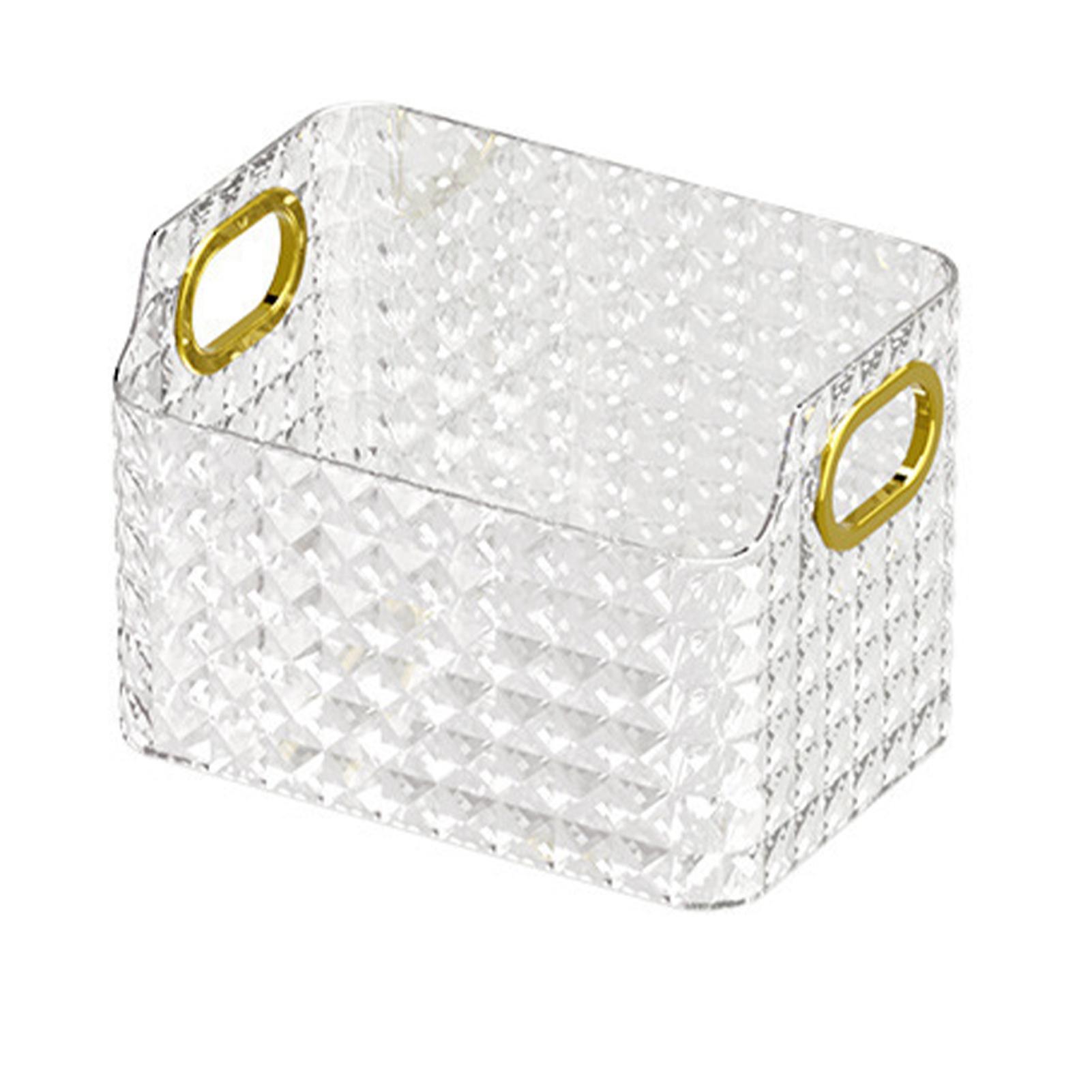 Clear PET Small Organizer Bin with Comfortable Handles, Versatile Storage Basket for Bathroom Cosmetics, Pattern Texture Design
