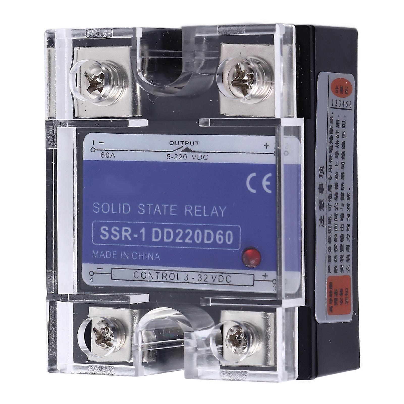 DC to DC Single Phase Solid State Relay 3‑32VDC Input 5‑220VDC Load SSR Relay for Control System 60A 