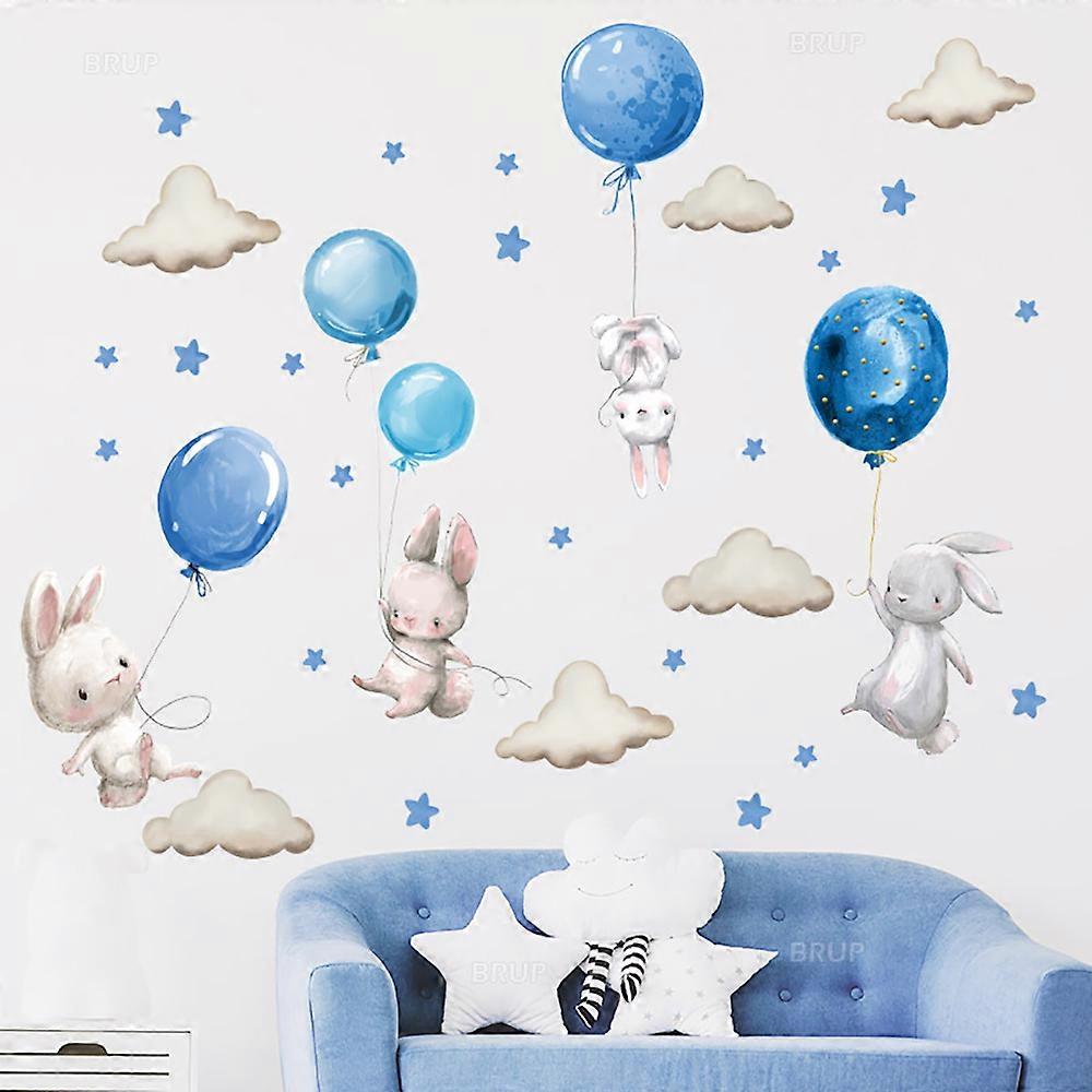 Wall stickers rabbits blue balloons clouds Wall decoration