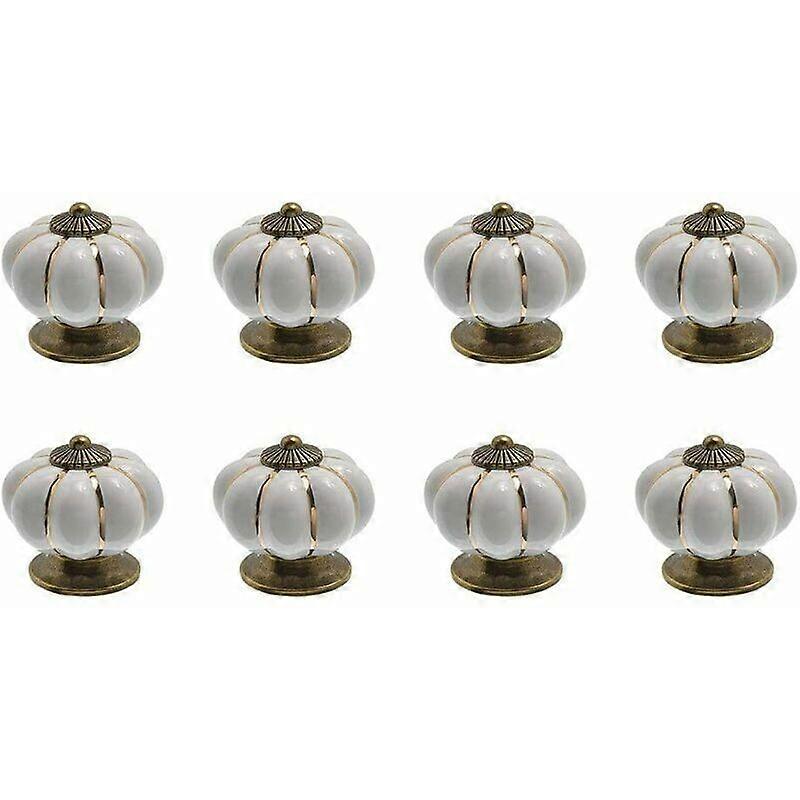 8 x Ceramic Drawer Knobs Pumpkin Shape Cabinet Knob for Kitchen Drawers and Cupboards (White)