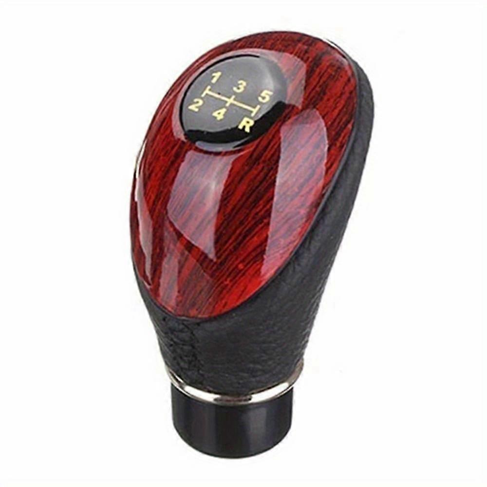 Car Shift Knob Wooden PU Leather Universal Car Truck 5 Speed Lever Manual Gear Stick Knob Shift Gloss