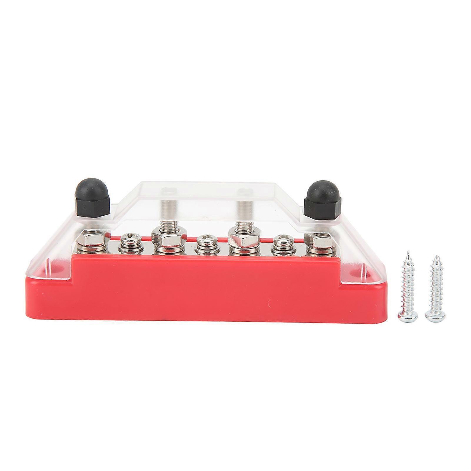 48V 150A 4 Post Power Distribution Terminal Block 7 Way Bus Bar with Cover for Cars RVs Boats Red