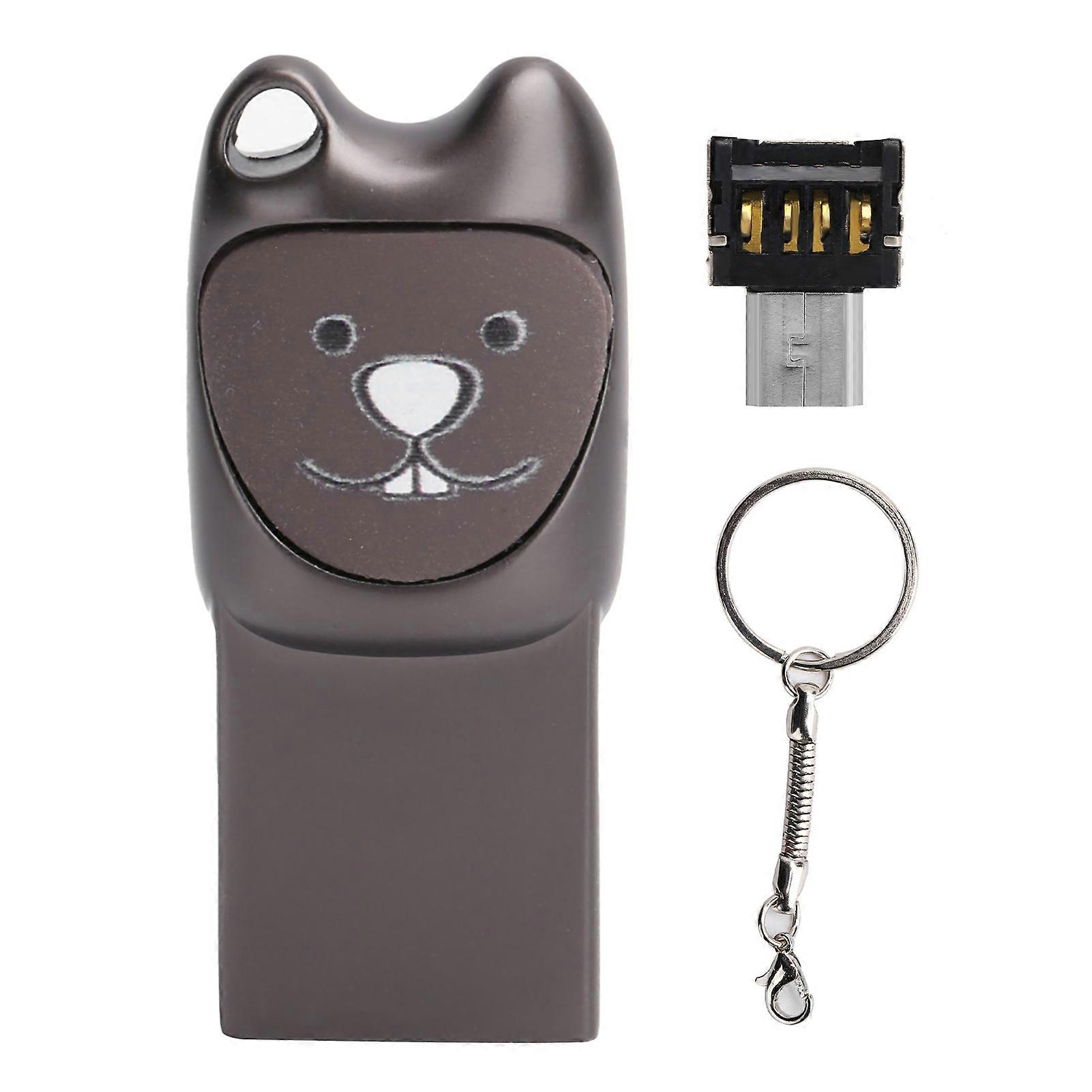 Flash Drive Metal Cartoon Pattern USB 2.0 U Disk File Transfer Device for Android AdapterGray 16G