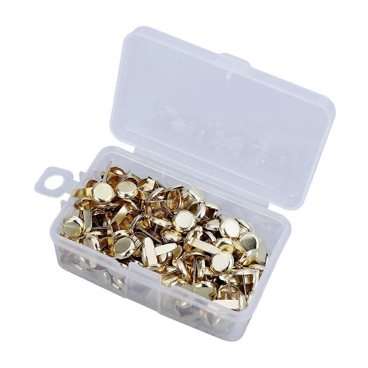 200pcs Paper Fasteners Brass Plated Brads Round Metal Brads with Storage Box for Crafts DIY(Gold)
