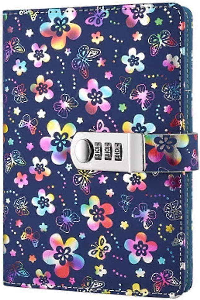PIAO PU Leather Diary with Lock, A5 Size Diary with Combination Lock Password Journal Locking Personal Diary (Silver)