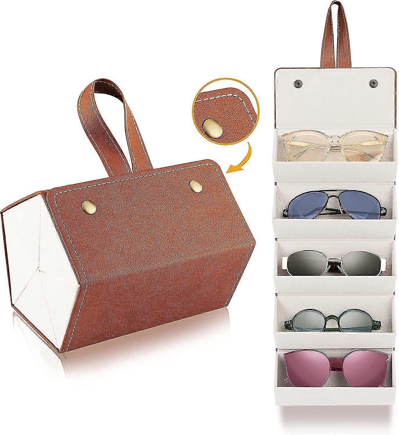 Sunglasses Organizer Case, Foldable 5 Slots Glasses Case