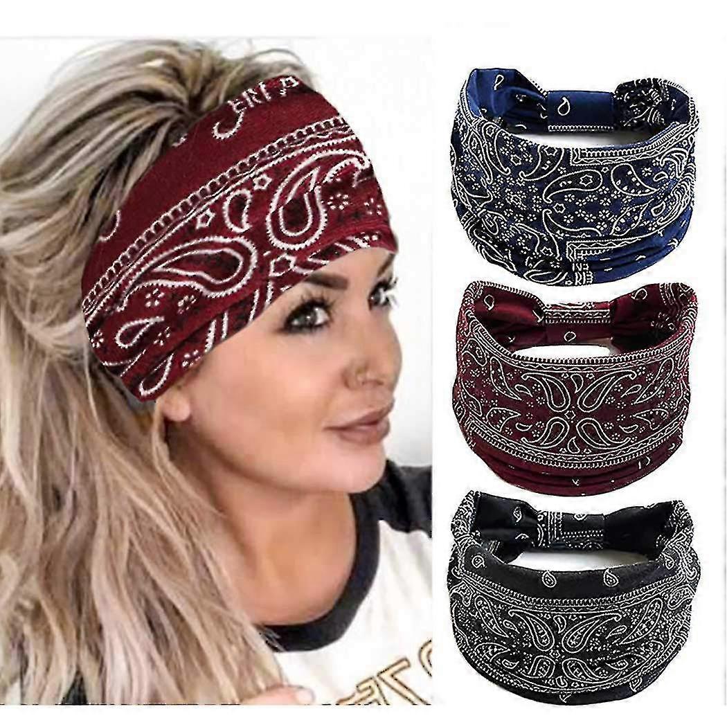 Boho Bandeau Fasce per capelli Nodo largo Sciarpa per capelli Fascia elastica Turbante spessa Testa avvolgere Tessuto elasticizzato Fasce per capelli Spessi Accessori per capelli alla moda per Wome