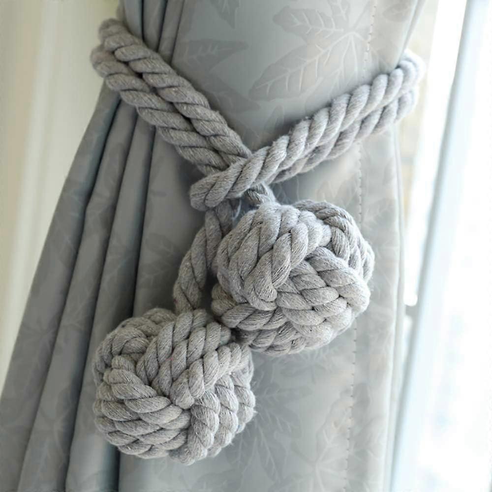 Curtain Tie backs Hand Knitting Back with Single Ball Grey for Home Decoration (2P DFH