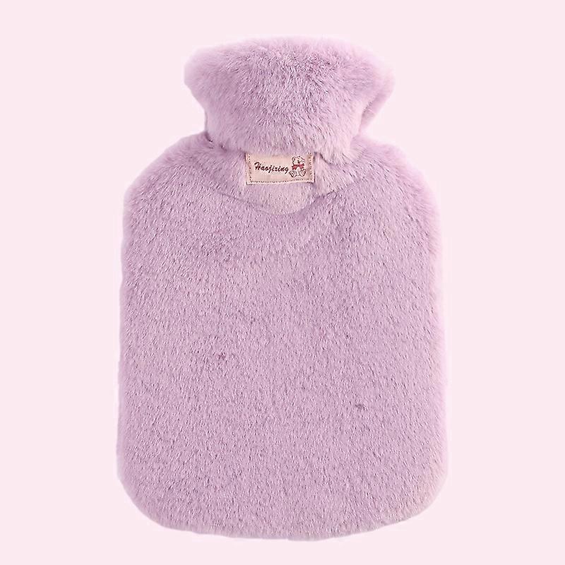 Furry hot water bottle 1000ml/2000ml Keep Warm Soft Portable(Purple)