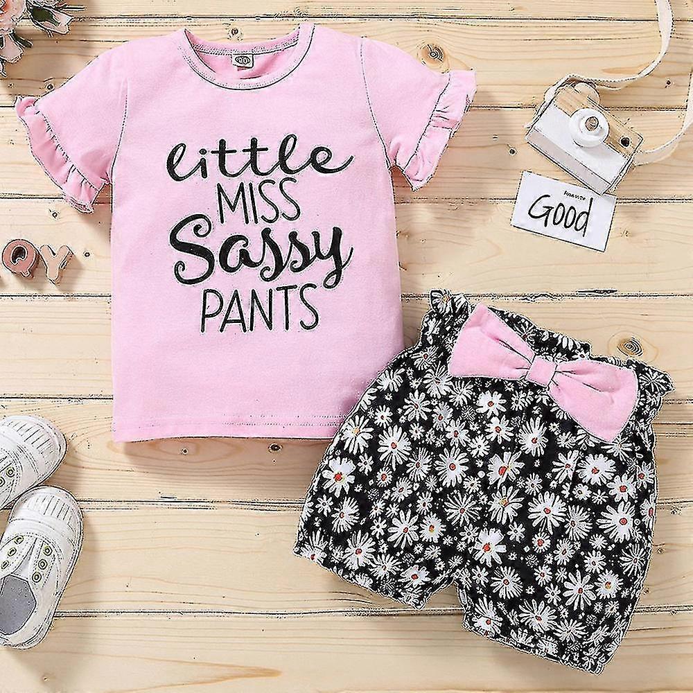 hmwy-baby girl summer short sleeve t-shirt top shorts outfit clothes set
