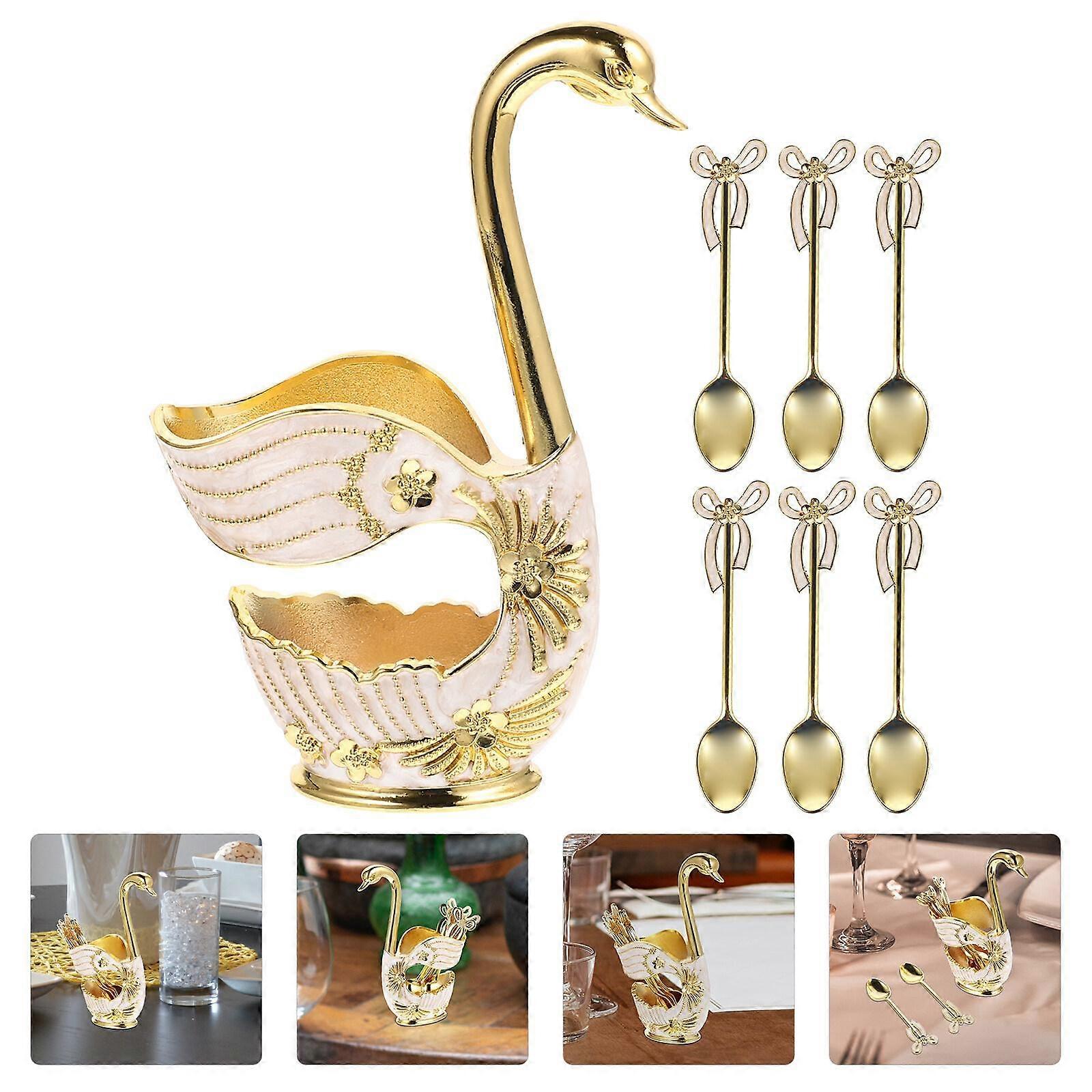 Swan Fork Spoon Combination Base Stand Espresso Spoons Seasoning Home Zinc Alloy Ice Cream Scoop Dessert Mixing