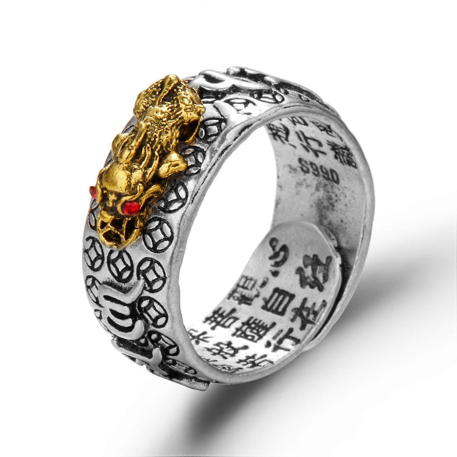 Feng Shui Pixiu Adjustable Ring Buddhist Mantra Attract Wealth Lucky Open Ring