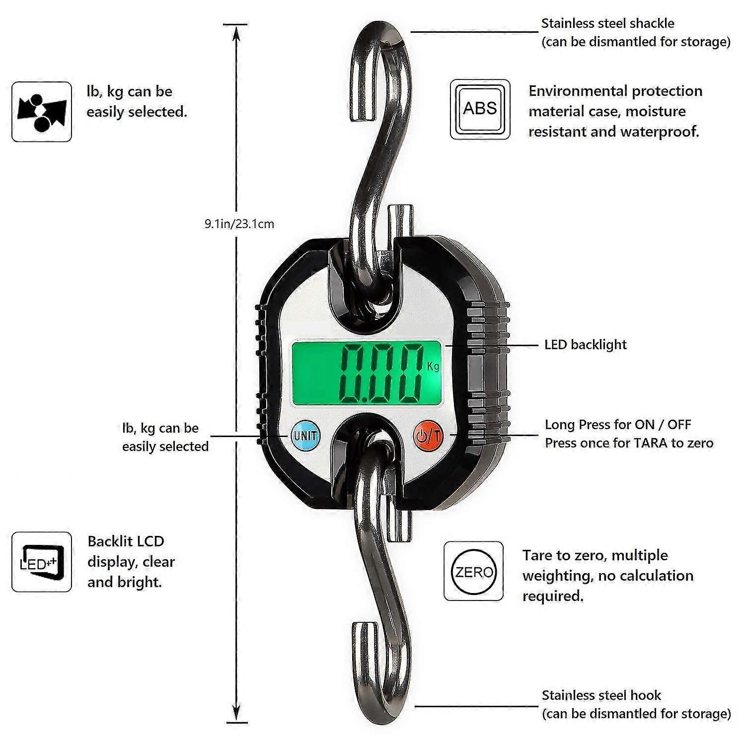Crane Scale 150kg Double Accuracy Electronic Digital Hook Scale Mini Lcd Loop