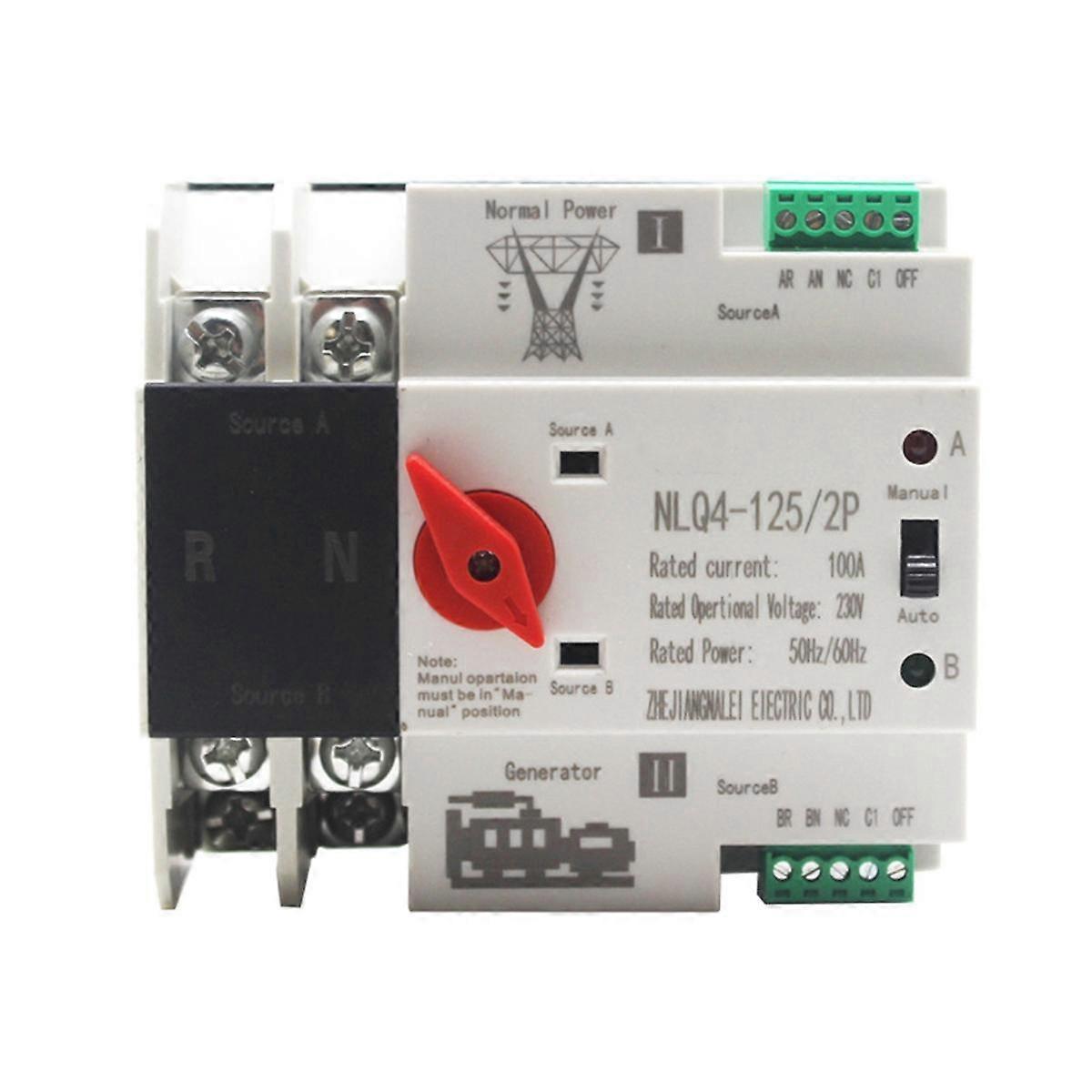 Din Rail 2P ATS Dual Power Automatic Transfer Switch Selector Switches Uninterruptible Millisecond