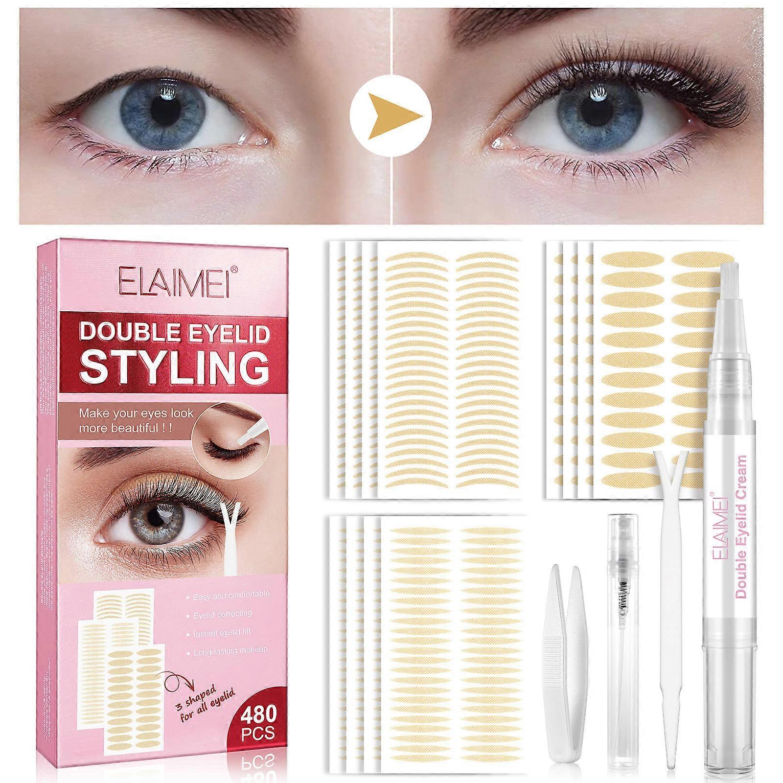 Eyelid Tape, Invisible Double Eyelid Stickers, Eyelid Lifter Strips With Fork Rods And Tweezers For Hooded, Droopy, Uneven, Mono-eyelids 3ML