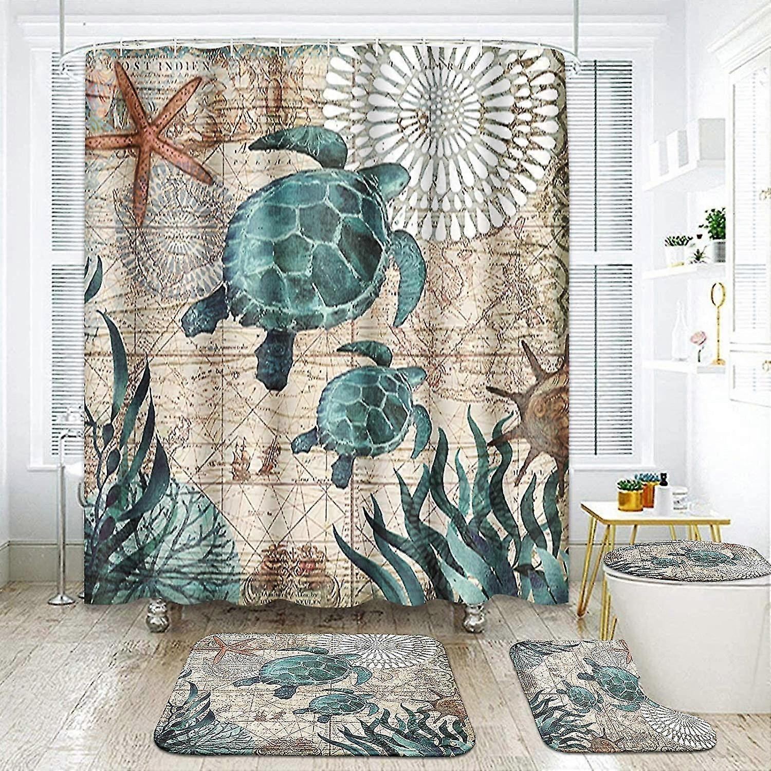 4 Pcs Shower Curtain Set Fall Stripe Pumpkin Autumn Red Maple Leaves With Non Slip Rugs Toilet Lid Cover And Bath Mat Bathroom Decor Set 72" X 72"