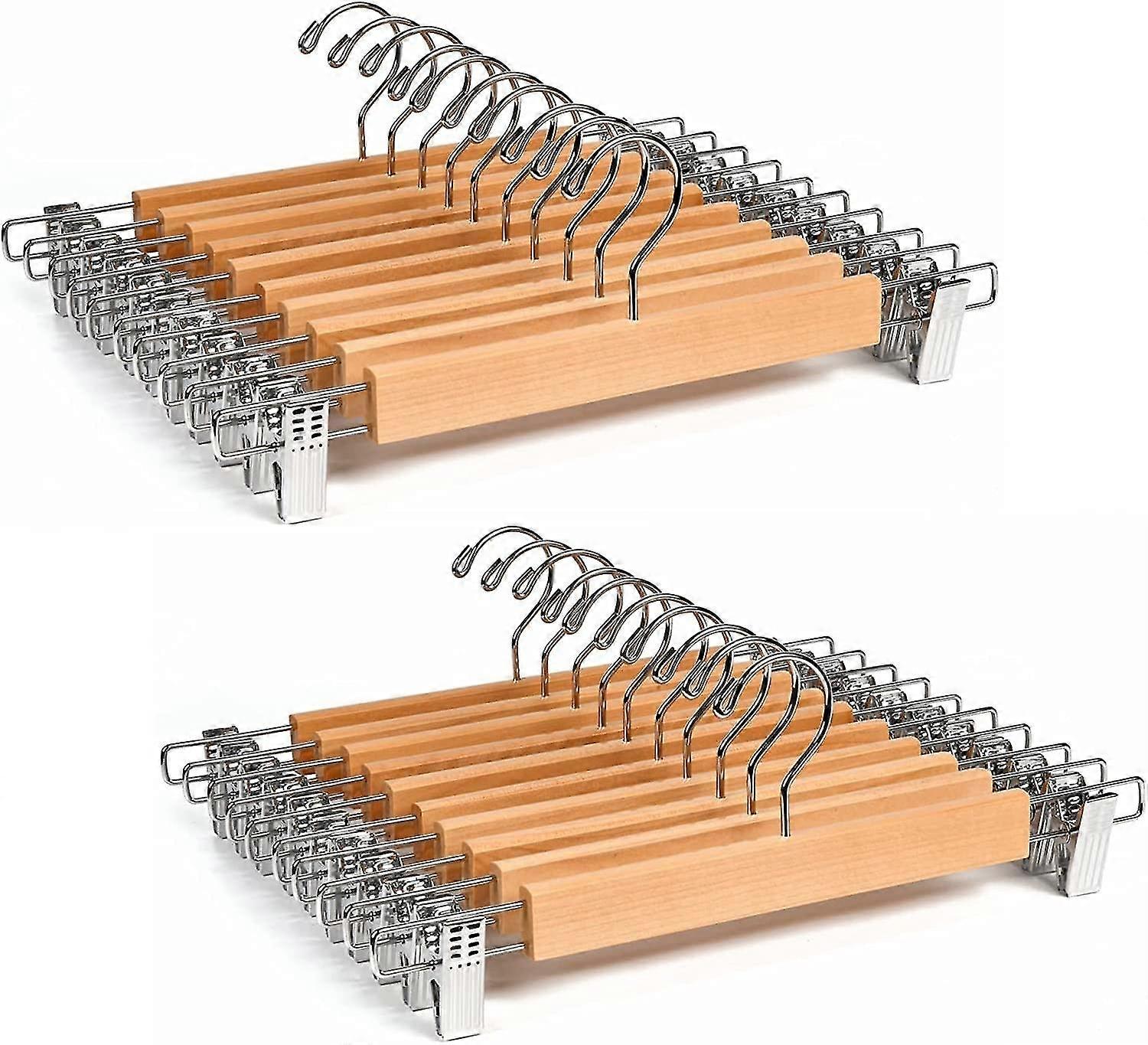 Set Of 20 Natural Wood Hangers 36cm, For Pants Skirts Socks Underwear, Non-slip Hanger With Clips