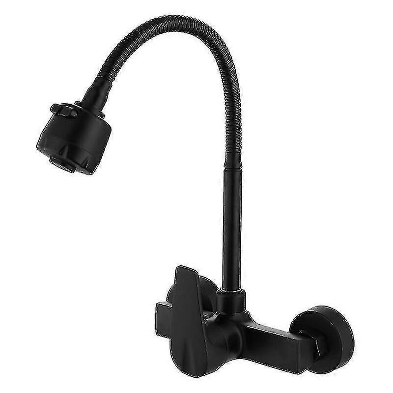 Wall-mounted Kitchen Faucet 360 Swivel Black Brass Sink Mixer With Swivel Spout