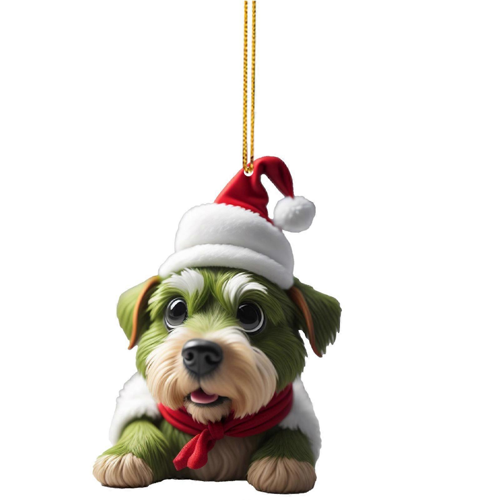 1/9Pcs Christmas Green Hair Dog Decoration Reusable Holiday Decor Xmas Tree Puppy Animal Hanging Ornament Pendant Party Supplies Gift