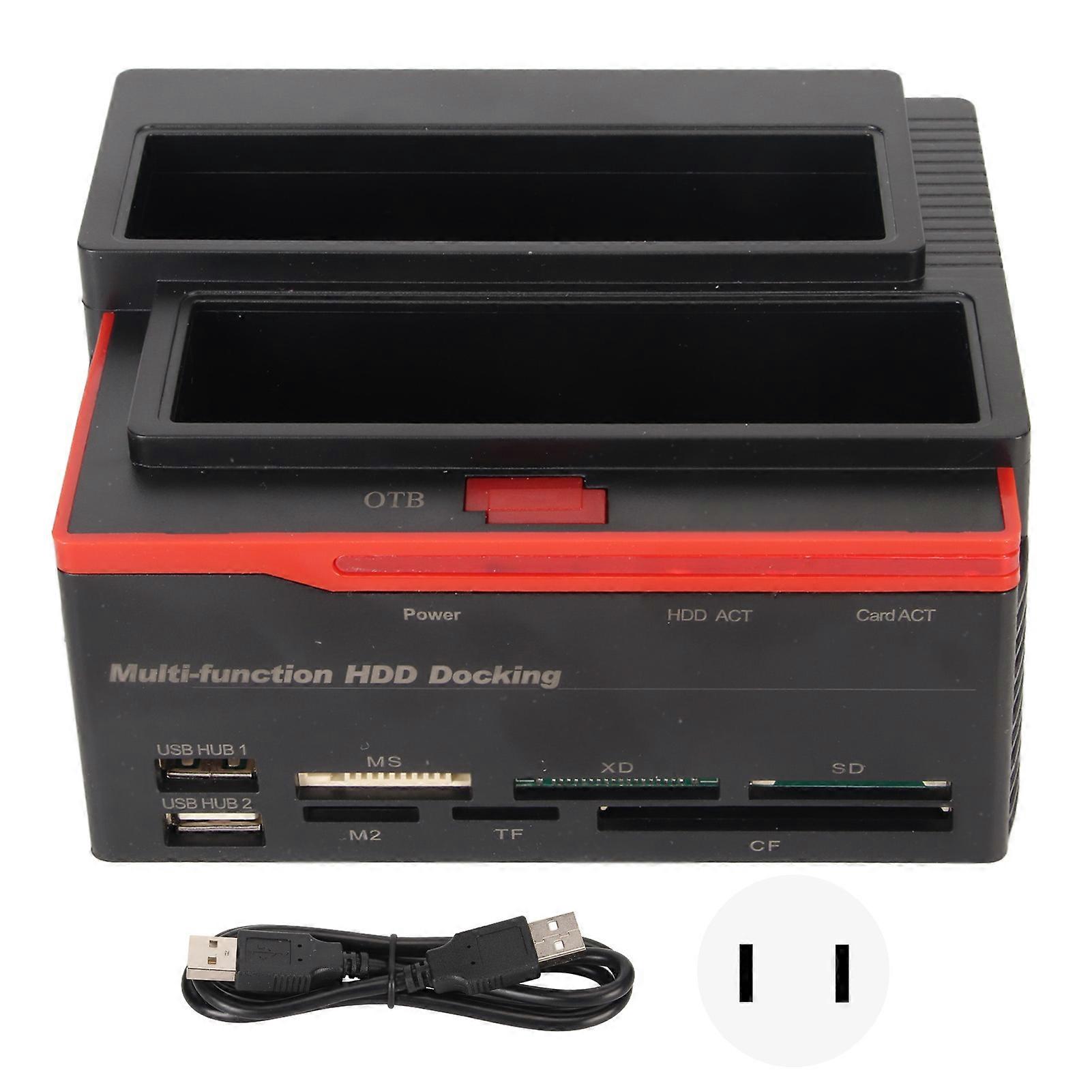 HDD Docking Station Dual Bay 480Mbps USB2.0 to SATA IDE Clone Function Hard Drive Reader for 2.5/3.5in 8TB SSD 100?240V US Plug