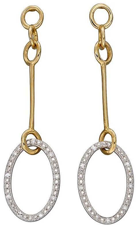 Elements Gold Oval Bar Drop Earrings - Yellow Gold/Silver
