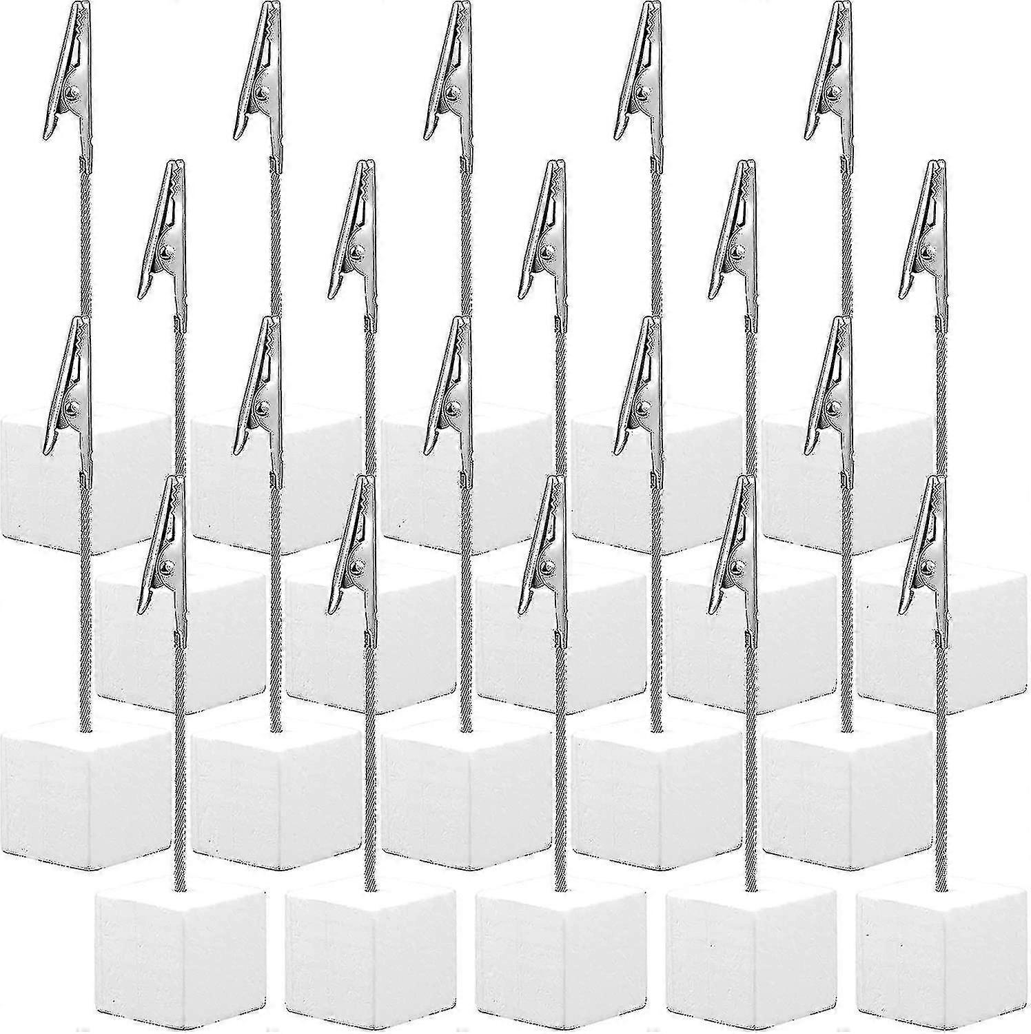 20 Pieces Place Card Holder Cube Photo Clips Holder With Alligator Clip Wood Base Memo Table Number Holder Card Display Stands For Office Menu Wedding
