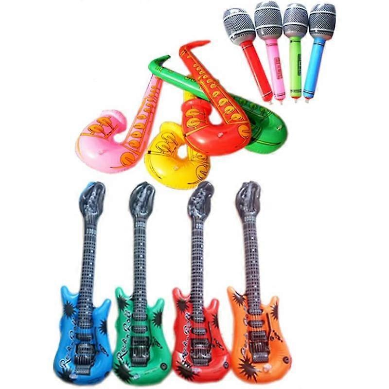 12pcs Kids Inflatable Instruments Set with Guitar Microphones and Saxaphones for Rock Band Children Birthday Party Favor (Random Color)