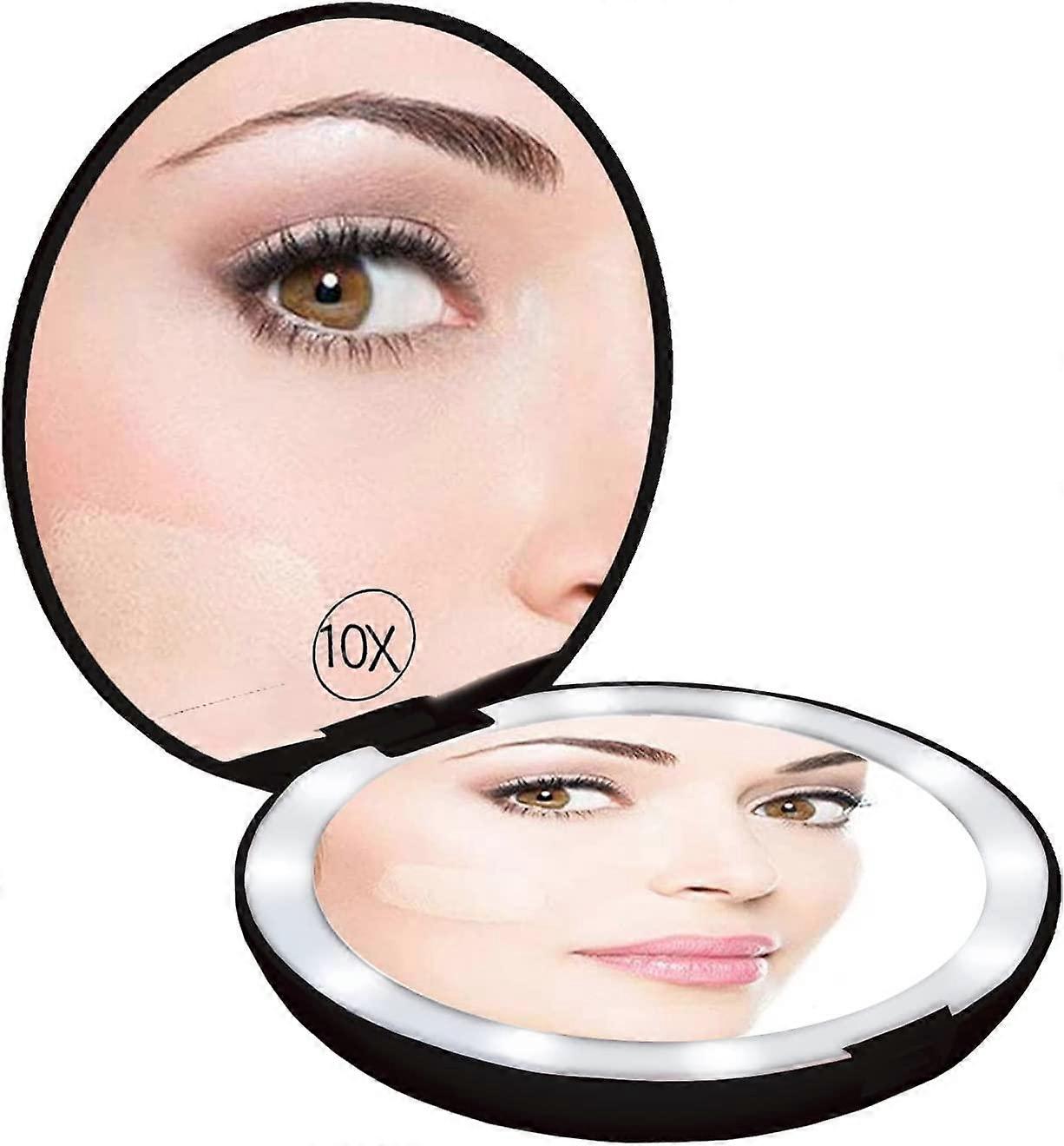 Magnifying Compact Mirror  1X/10X LED Lighted Makeup Mirror Portable Travel Compact Mirror for Handbag Foldable Pocket Mirror Illuminated Mirror