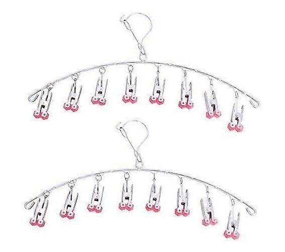 2pcs Stainless Steel Drying Rack with 8 Clothespins Windproof for Sock