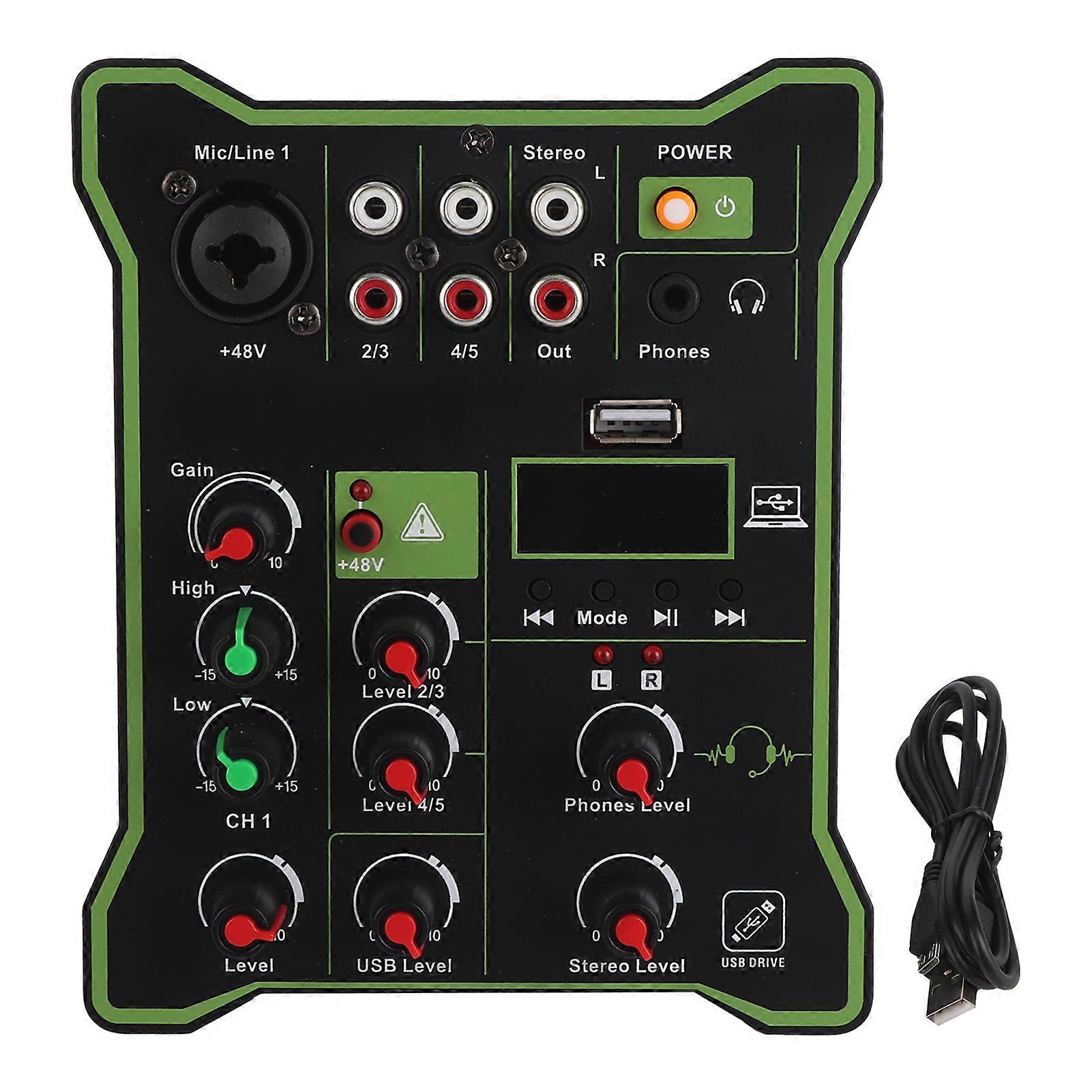 5 Channel Line Mixer Mini Audio Mixer with Bluetooth USB Reverberation Effect for Mobile Phones Tablets Computers