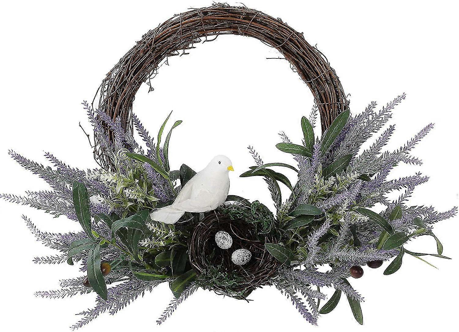 30cm Artificial Lavender Wreath With Birds Nest, Spring / Summer Wreath For Front Door