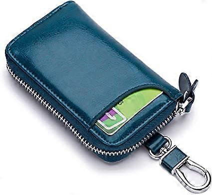 Multifunctional leather car keychain (Peacock Blue), keyholder wallet, keyholder wallet, multi-functional zipper keycase wallet, available in 6 colors