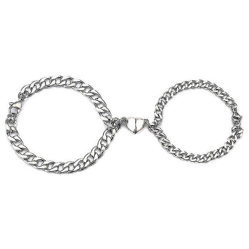 カップルのための2pcsマグネット愛好家ブレスレットシルバーハートチャームペンダントブレスレット