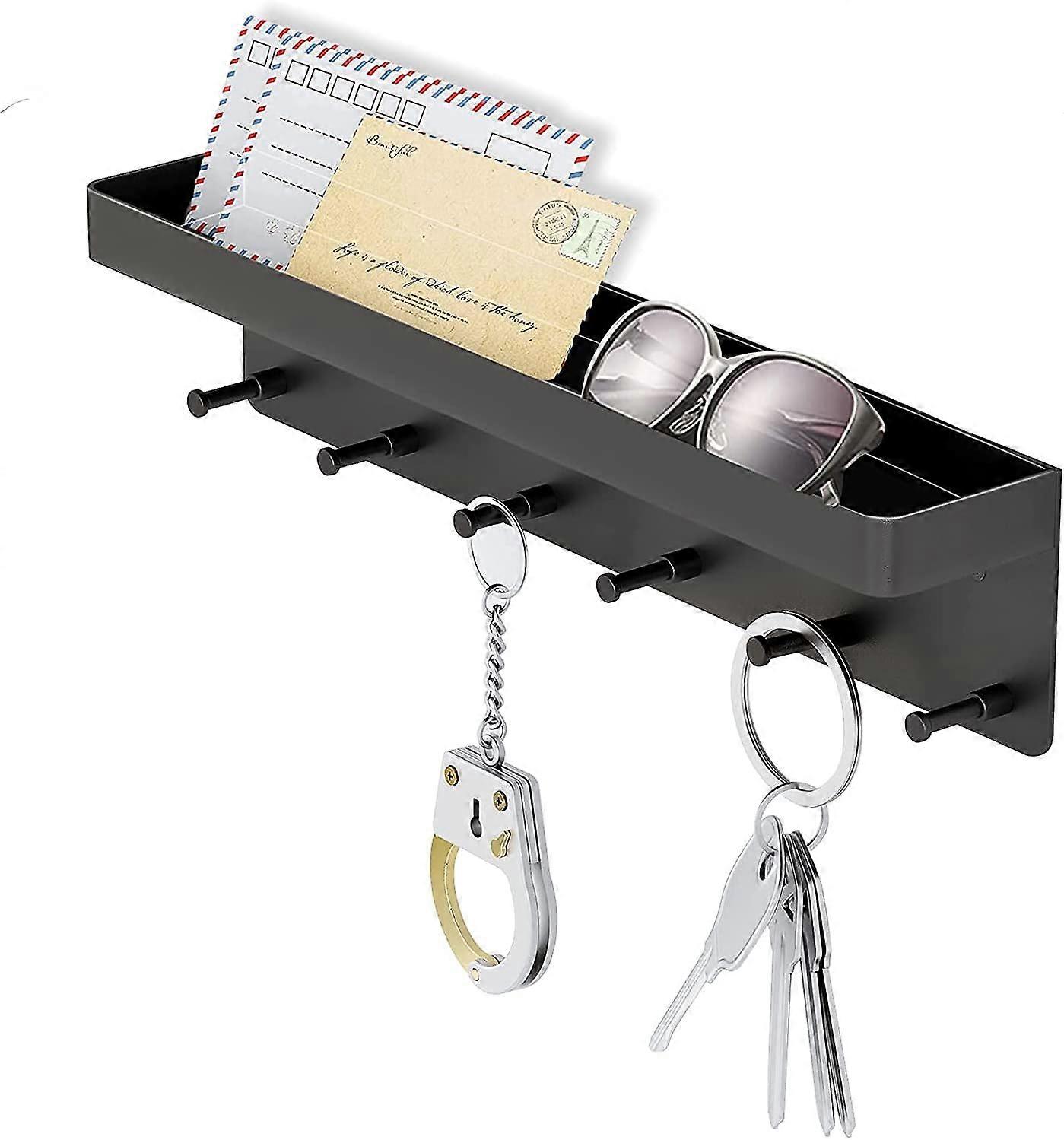 Key Holder with Shelf - Black Key Storage Box for Kitchen and Office